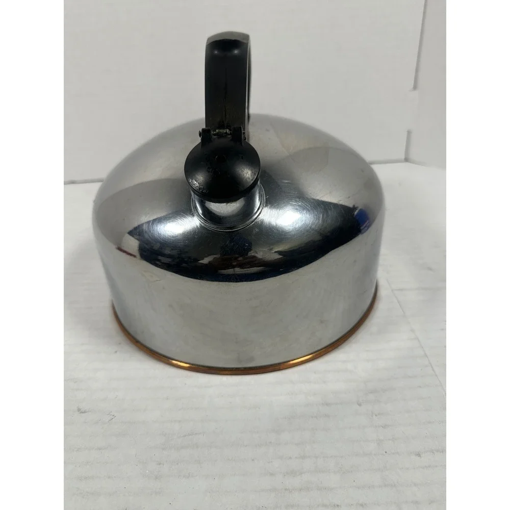Vintage Revere Ware 1801 Copper Bottom Stainless Steel Whistling Tea Kettle USA